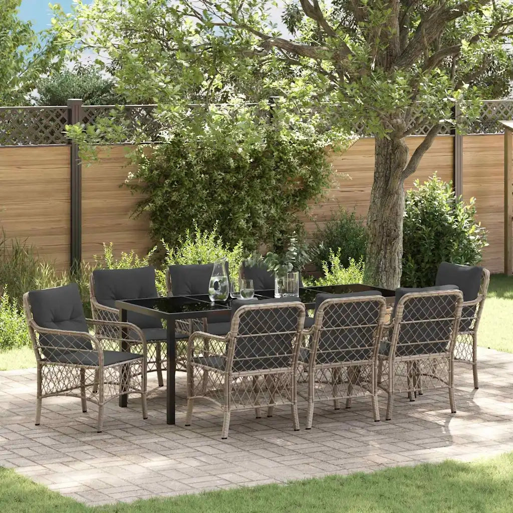 Set da Pranzo per Giardino 9 pcs Grigio chiaro polyrattan 3380245