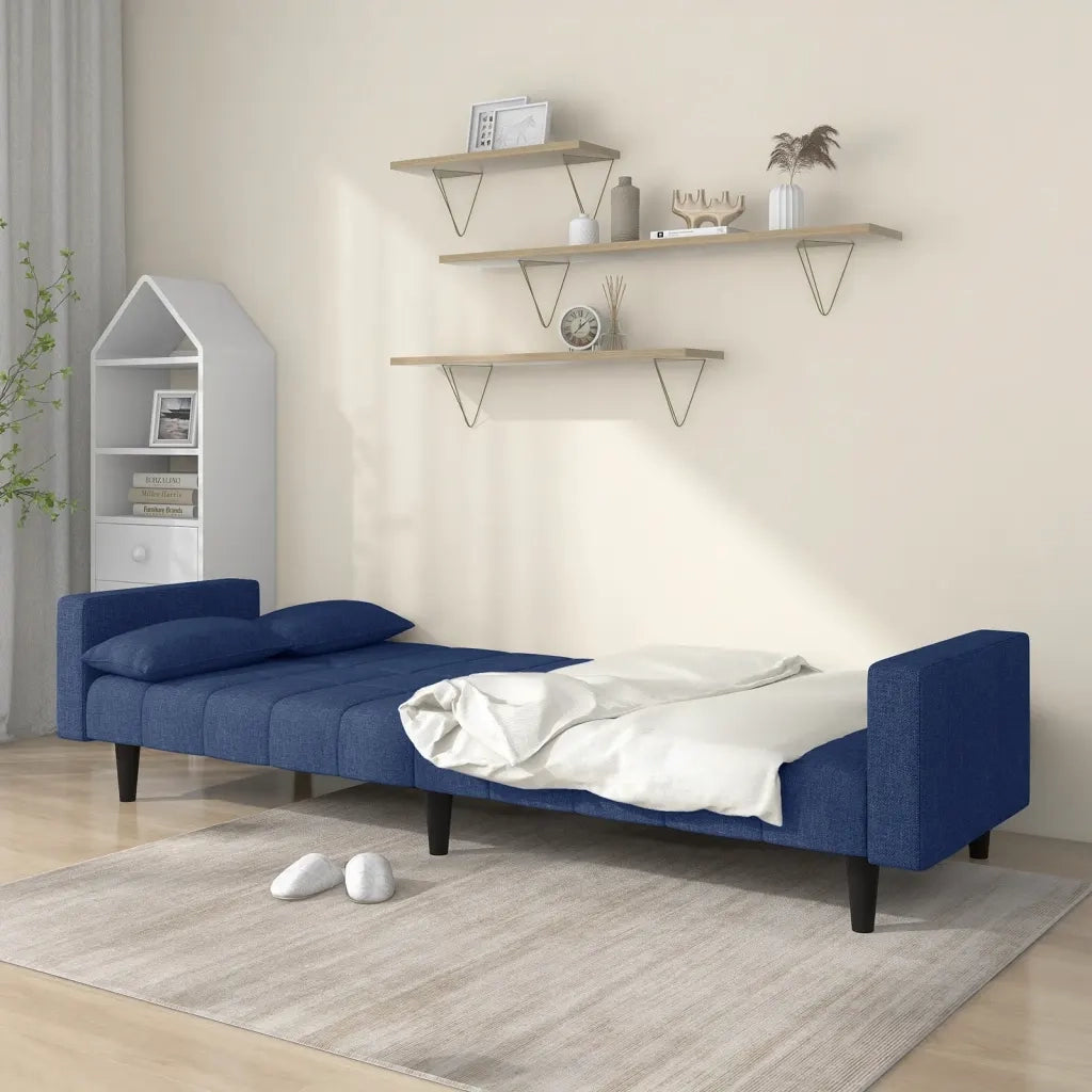 Divano Letto a 2 Posti con 2 Cuscini-Sofa Letto 2 Posti-Daybed Blu in Tessuto 623037