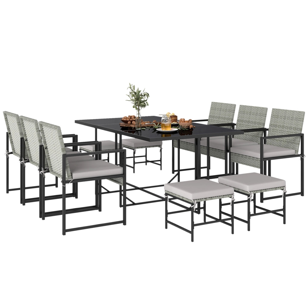 Set pranzo giardino 11 pezzi ¨C Xylo ¨C 6 poltrone, 4 pouf, grigio