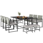 Set pranzo giardino 11 pezzi ¨C Xylo ¨C 6 poltrone, 4 pouf, grigio
