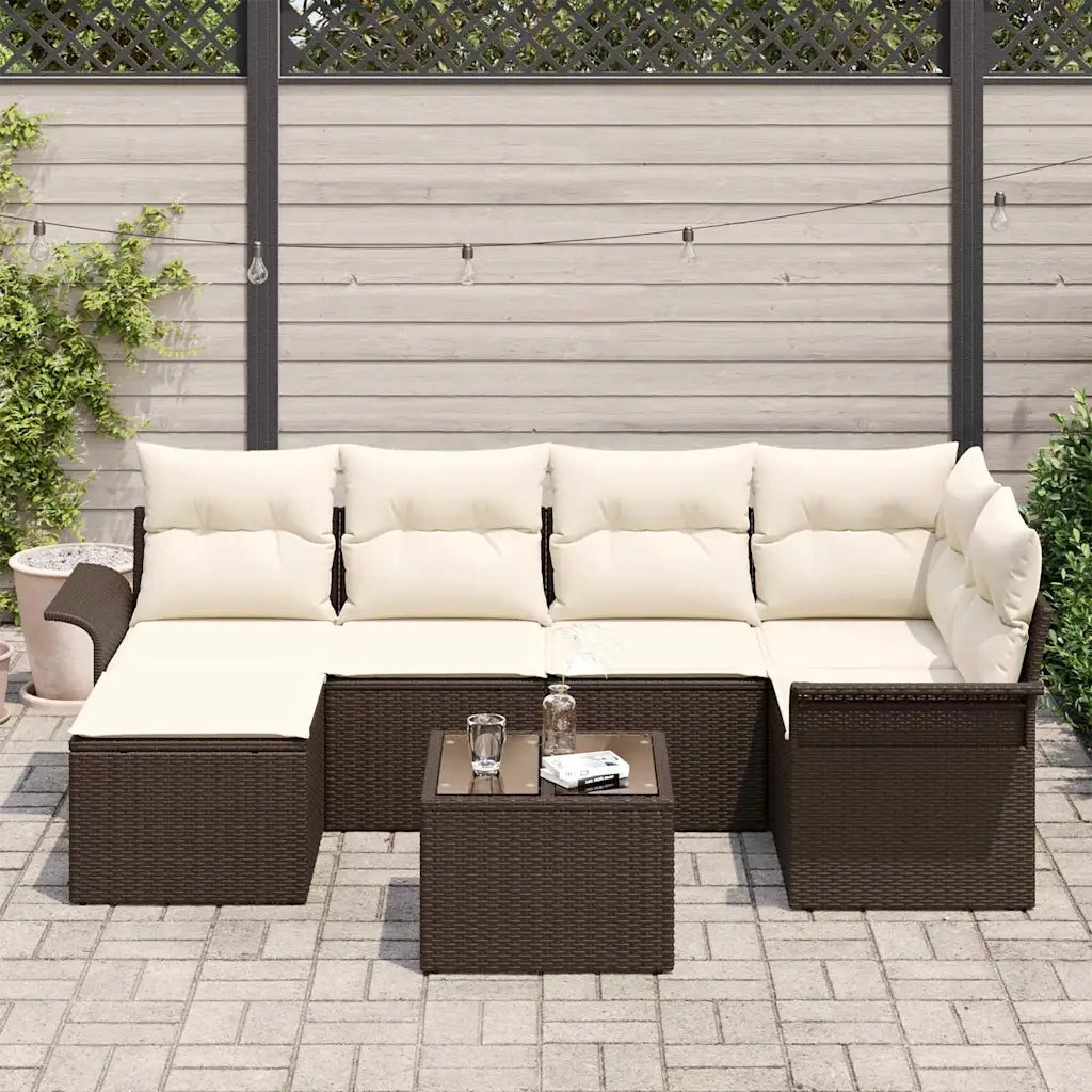 Set Divano da Giardino con cuscino 7 pcs Marrone Poly Rattan