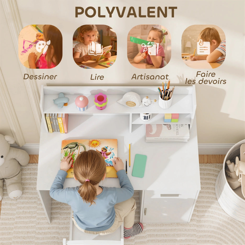 Scrivania per bambini con sedia, tiroir e scaffale ¨C Minimal ¨C bianco
