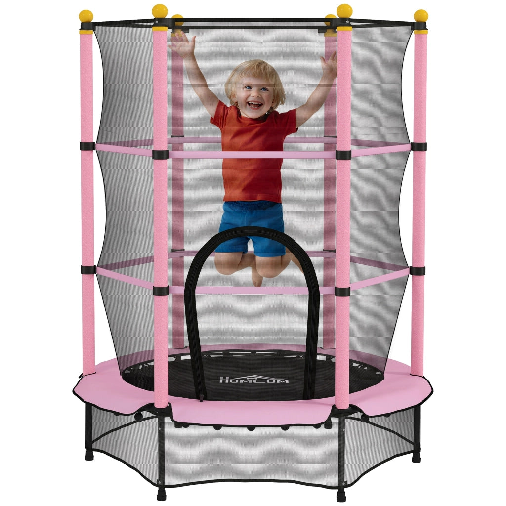 Tappeto Elastico per Bambini con Rete di Sicurezza ¨C Minimal ¨C Rosa, ?140x190 cm