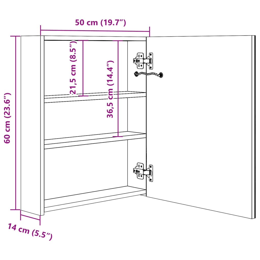 Armadietto Bagno con Specchio e LED-Mobile bagno con specchio 50x13,5x60 cm