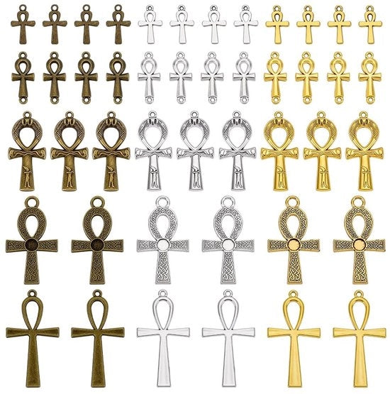 60 pezzi di ankh in metallo per gioielli artigianali