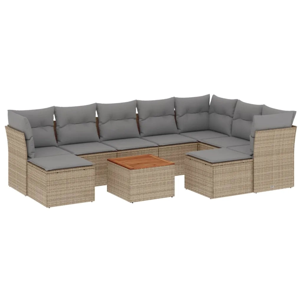 Set Divano da Giardino 10 pz con Cuscini Beige in Polyrattan