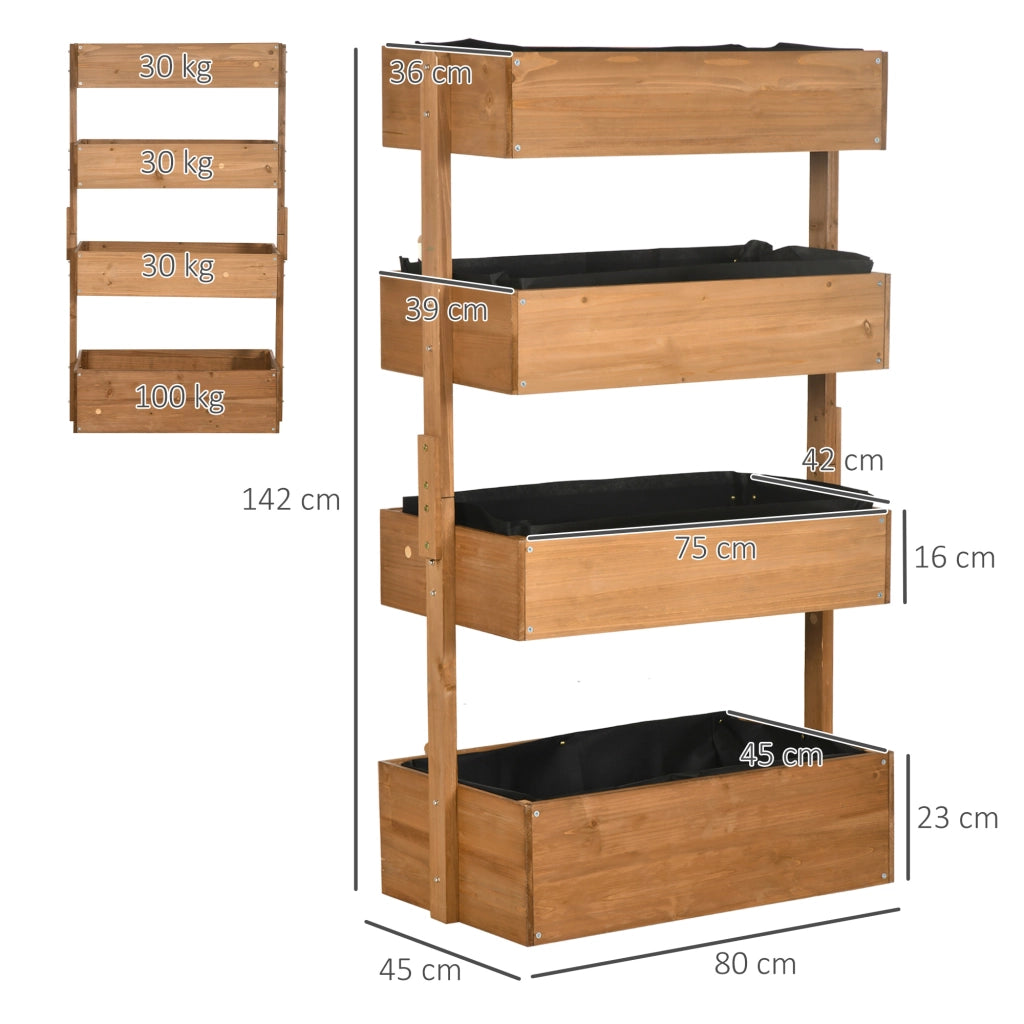Fioriera in Legno 4 Livelli per Giardino Esterno con Fori di Drenaggio ¨C Minimal ¨C 80x45x142 cm Arancione