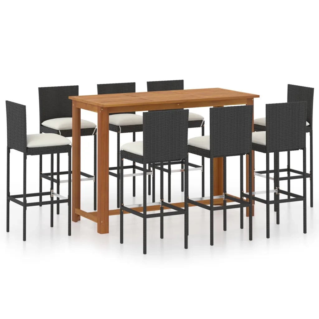 Set da Bar da Giardino 9 pz con Cuscini Nero 3068008