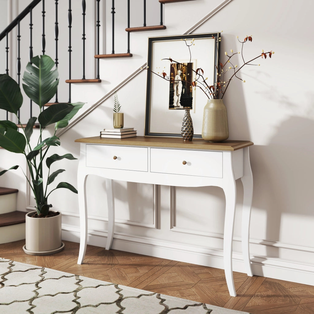 Tavolo console con 2 cassetti ¨C zephmum ¨C 100x35x76.5 cm bianco e marrone scuro