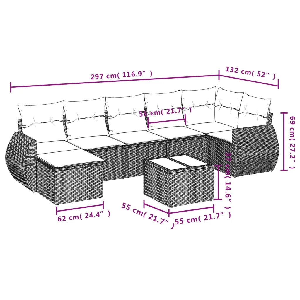 Set Divano da Giardino 8 pz con Cuscini Beige in Polyrattan 3221688
