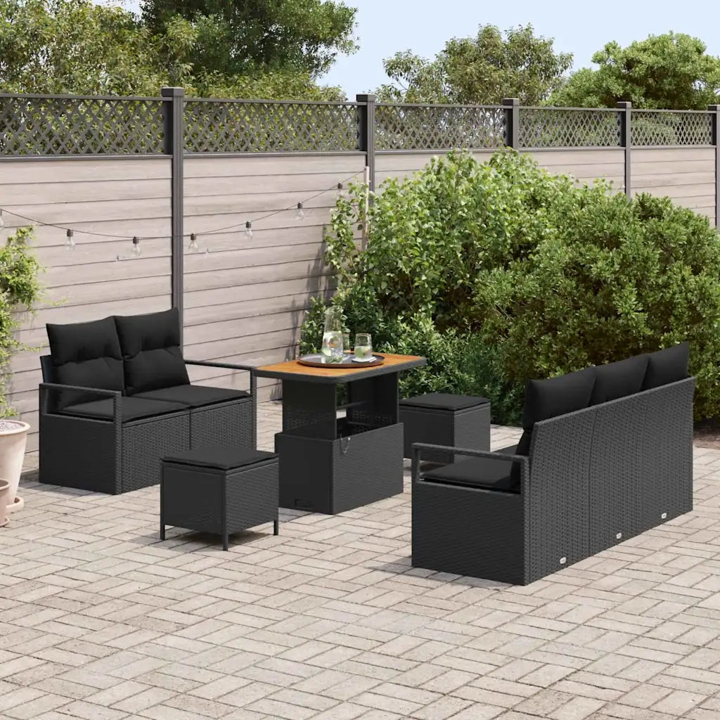 Set Divano da Giardino con cuscino 8 pcs Nero polyrattan