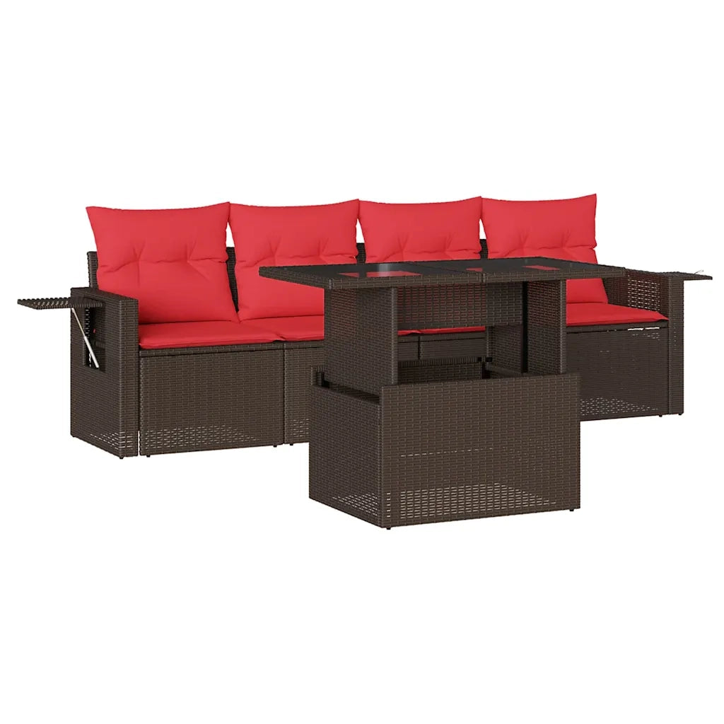 Set Divani da Giardino 5 pz con Cuscini Marrone in Polyrattan 3267734