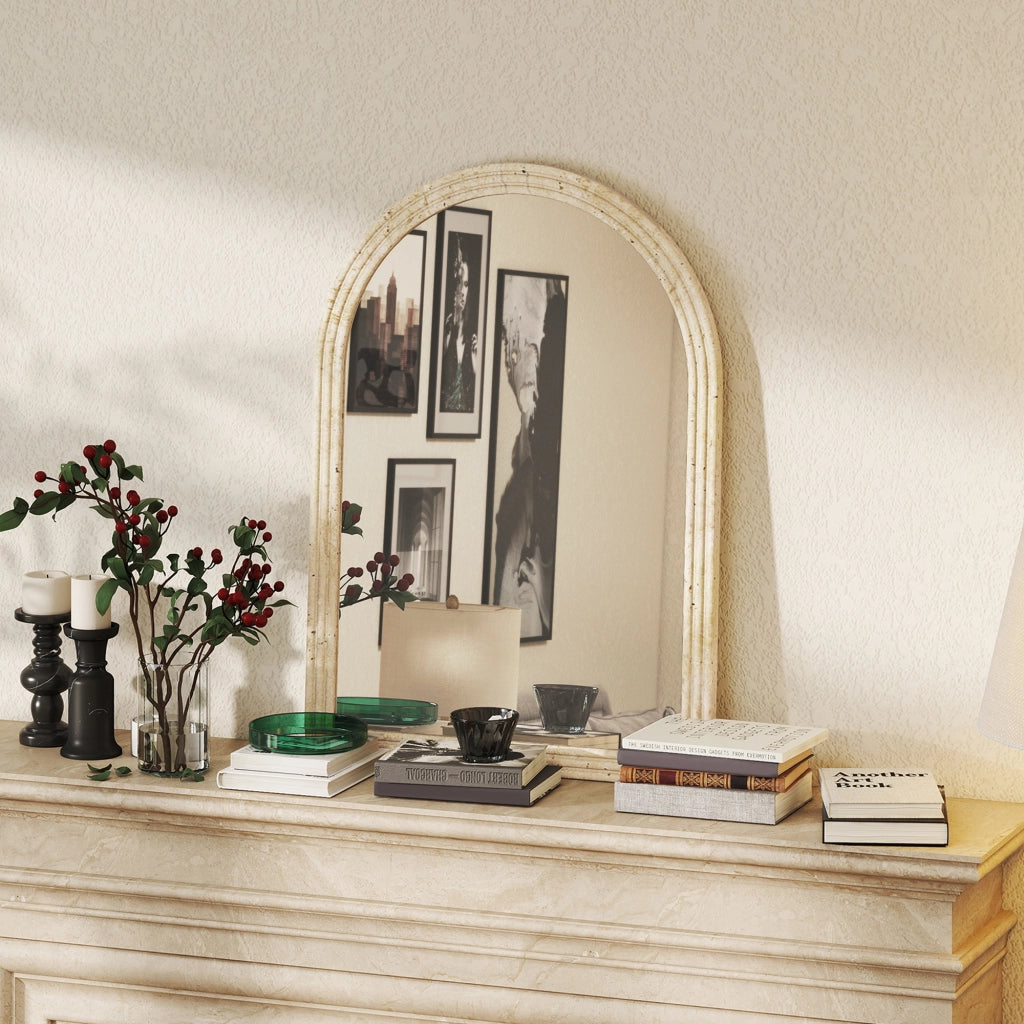 Specchio da Parete Arcuato per Bagno ¨C Minimal ¨C Beige 50x70 cm