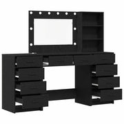 Toeletta | Tavolo da Trucco 3 pz Rovere Nero Legno multistrato
