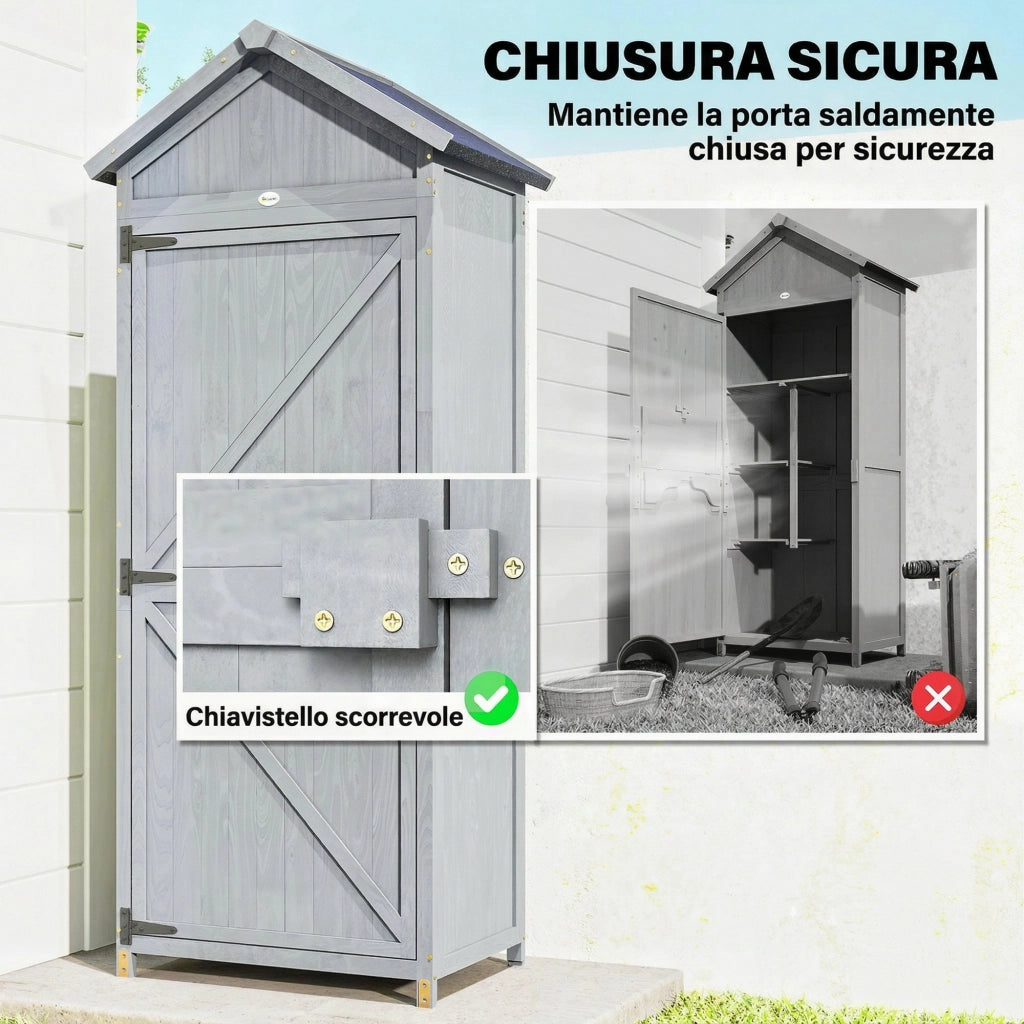 Casetta In Legno, 77x52.5x178cm, Armadio con Banco Lavoro Ribaltabile