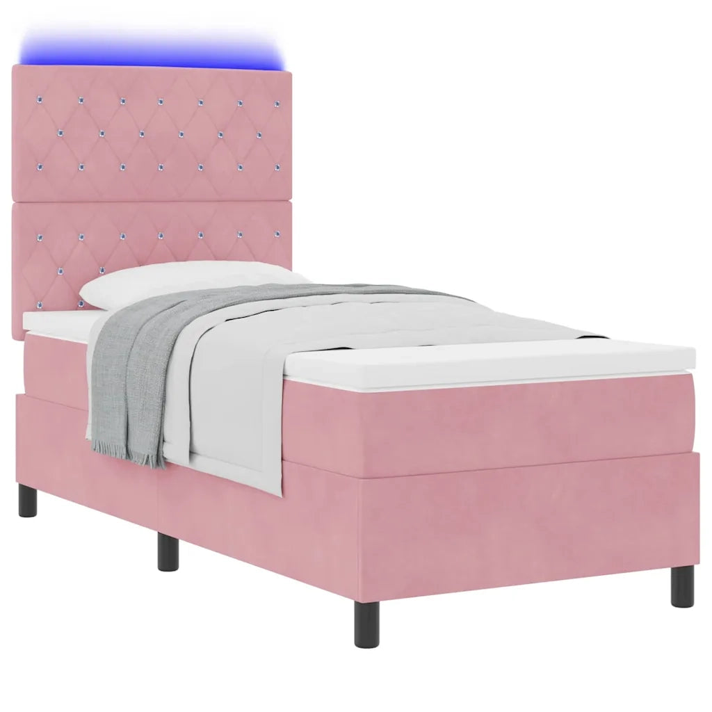 Letto a Sorgente LED con materasso Rosa 100 x 200 cm Velluto 3343231