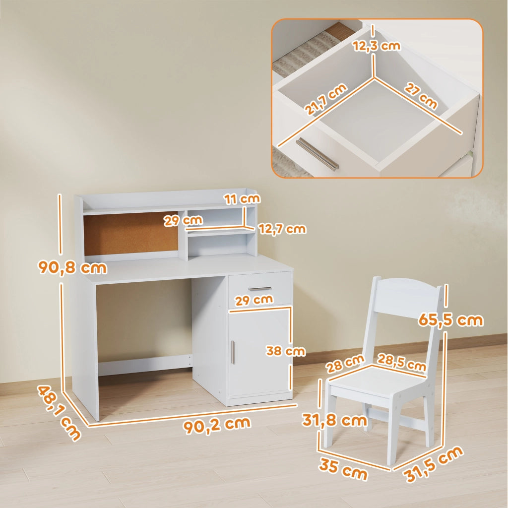 Scrivania per bambini con sedia, tiroir e scaffale ¨C Minimal ¨C bianco
