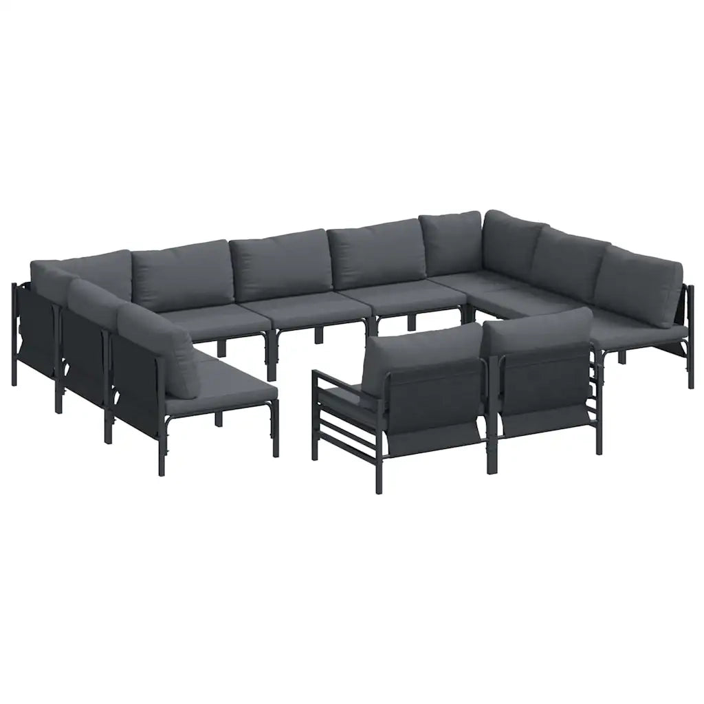 Set Divano da Giardino con cuscino 11 pcs Nero Acciaio