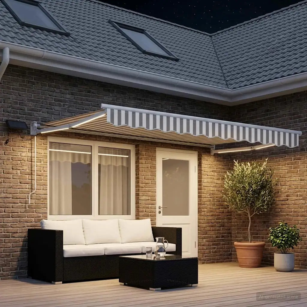 Tenda retrattile manuale con LED Grigio chiaro e bianco 3426060
