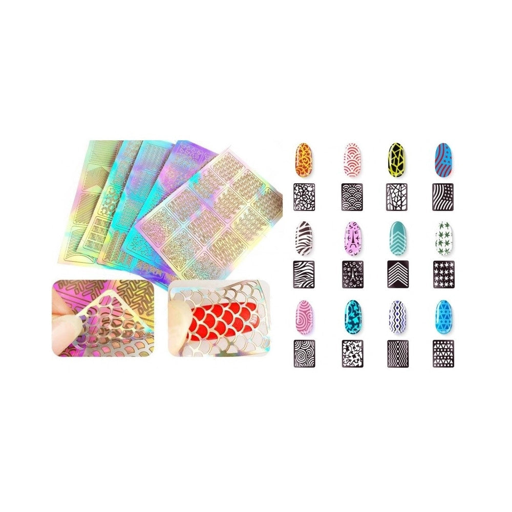 Trade Shop - Set 27 Stencil Stampino Disegni Unghie Adesivi Nail Art Manicure Decorazione -