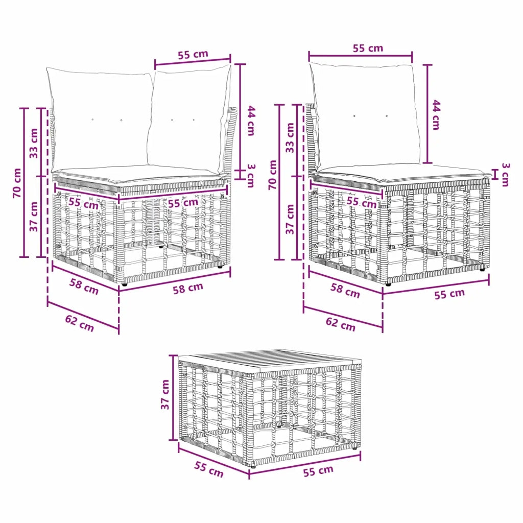 Set Divano da Giardino 7 pz Nero e Grigio scuro polyrattan 3437473