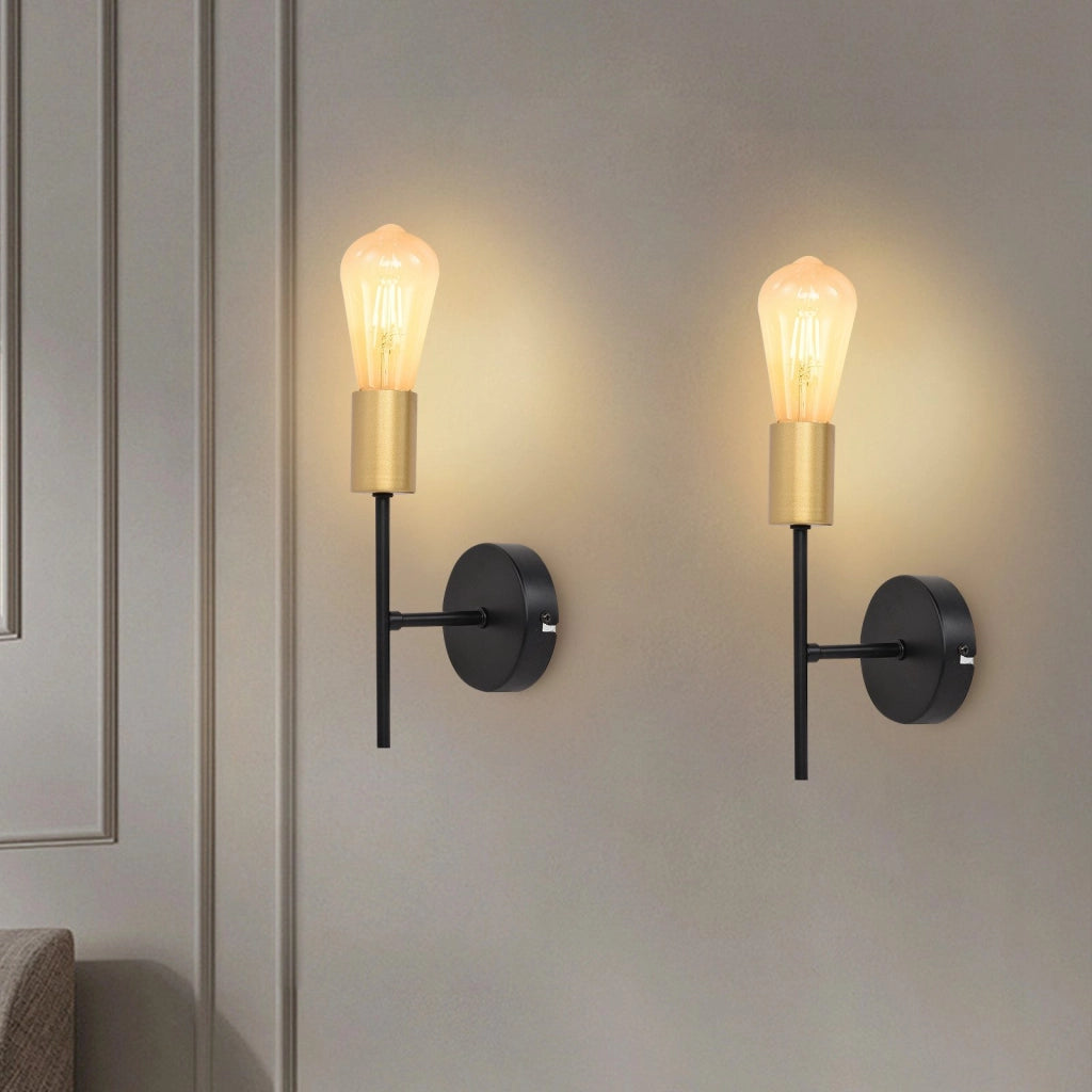 ZMH Applique da parete per interni 2ER nero oro E27 lampada industriale da corridoio retrò per scale