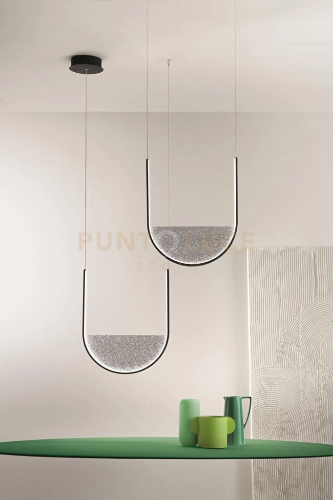 SOSPENSIONE LOTUS 2 NERO CON VETRO FUME' L.40+36CM LED 3000K 3256LM 55W DIMMERABILE