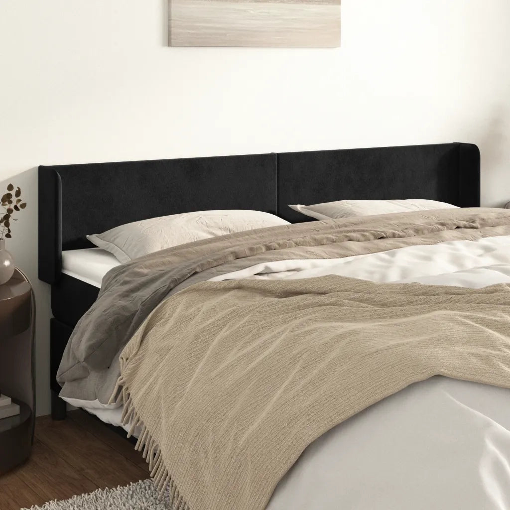 Testiera | Testata ad Orecchio Nera 183x16x78/88 cm in Velluto
