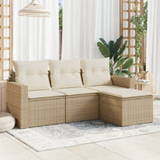 Set Divano da Giardino 4 pz con Cuscini Beige in Polyrattan 3251205