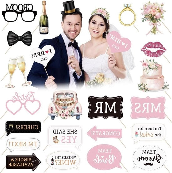 Accessori per fotobox per matrimoni - 24 pezzi di accessori e prop per la decorazione di matrimoni - Accessori per fotobooth.