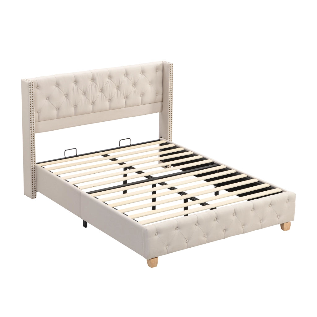 letto imbottito lino beige 160 x 200 cm