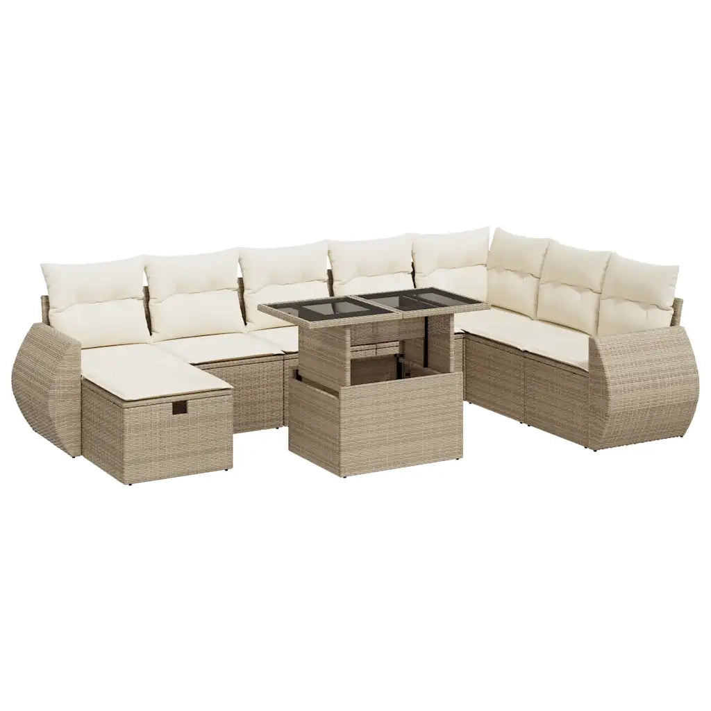 Set Divano da Giardino 9 pz con Cuscini Beige in Polyrattan 3327918