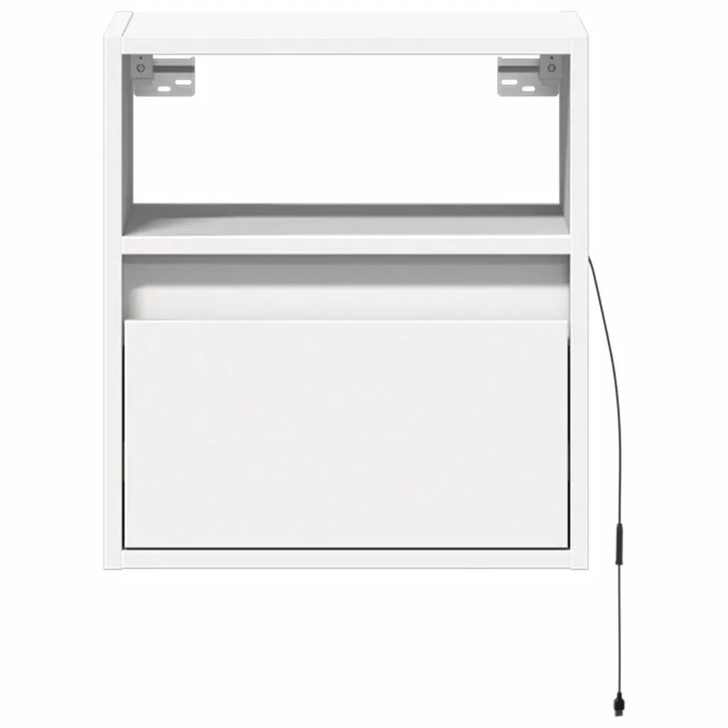 Comodino | Armadio da Notte | Mobiletto da notte a Parete con Luci LED Bianco