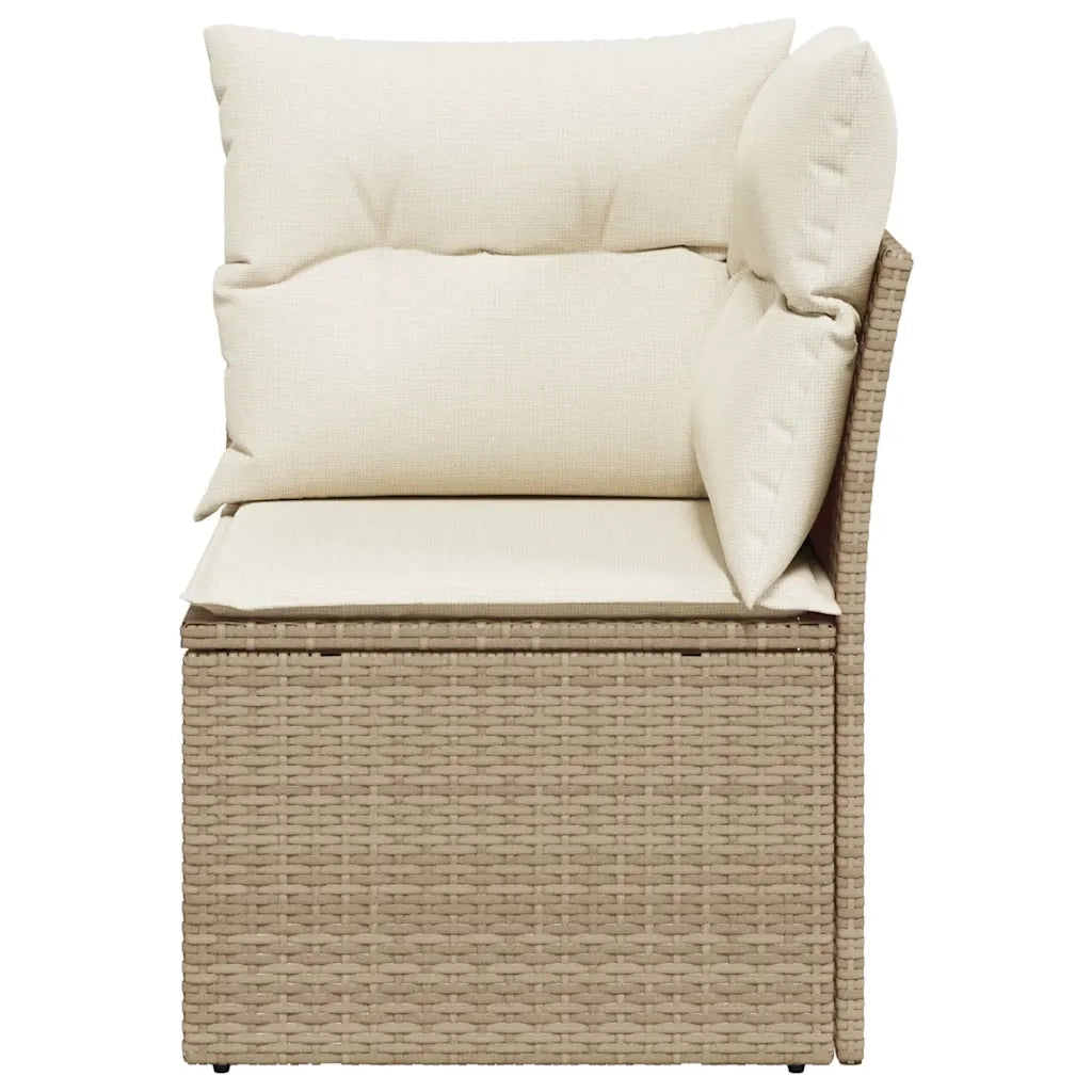 Divano Angolare da Giardino con Cuscini Beige in Polyrattan 366051