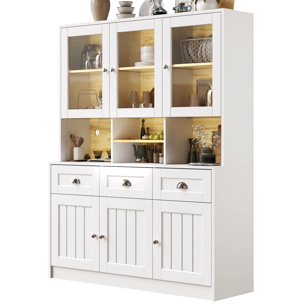 Mobile Buffet con LED ¨C MINIMAL ¨C Bianco/Nero, Ripiani Regolabili, 140x40x175