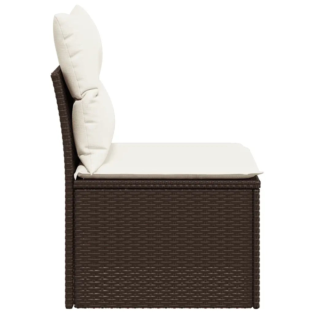 Divano Giardino Senza Braccioli con Cuscini-Sofa da Giardino-Divanetto da esterno Polyrattan Marrone