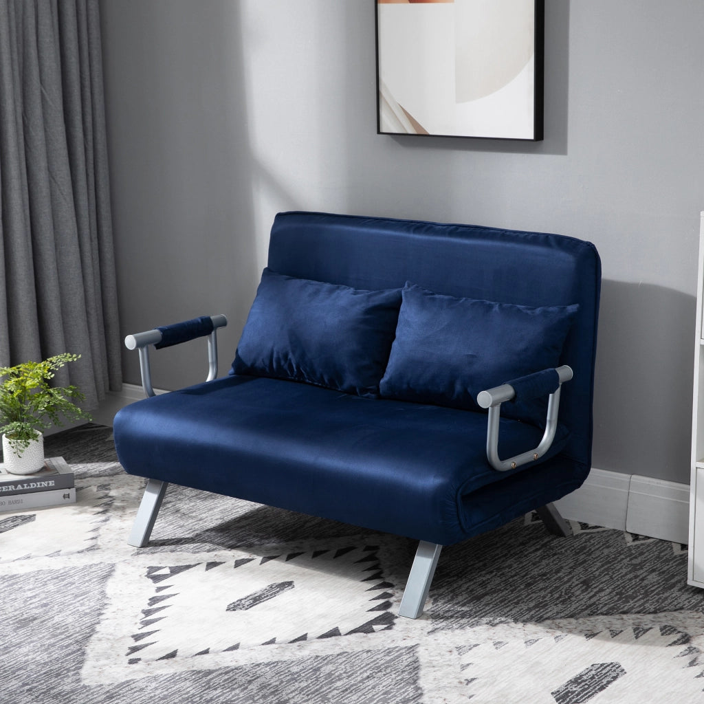 Divano letto estraibile 5 posti ¨C Minimal ¨C similpelle blu scuro con cuscini