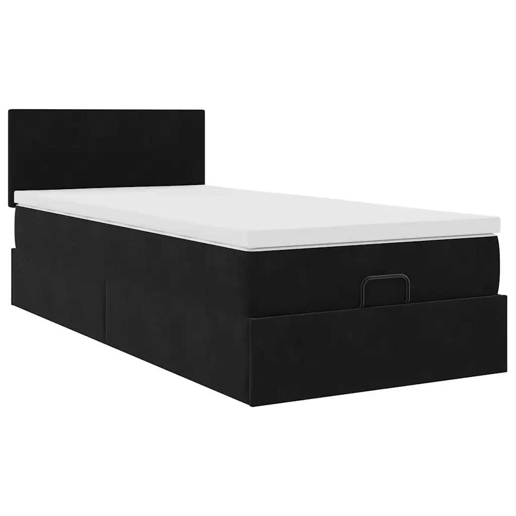 Pouf Letto con Materasso e LED Nero 80x200cm in Velluto