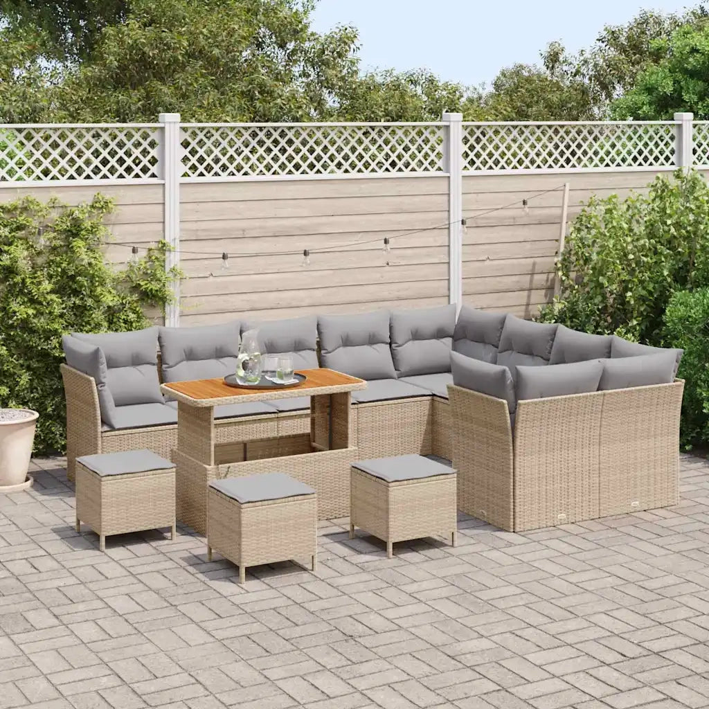 Set Divano da Giardino con cuscino 13 pcs beige e grigio chiaro