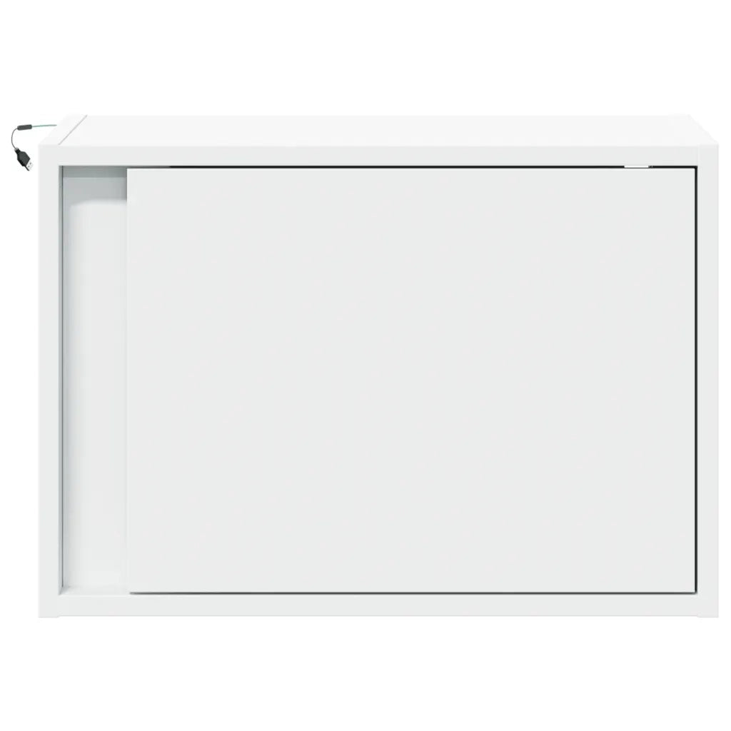 Comodino | Armadio da Notte | Mobiletto da notte a Parete con Luci LED Bianco