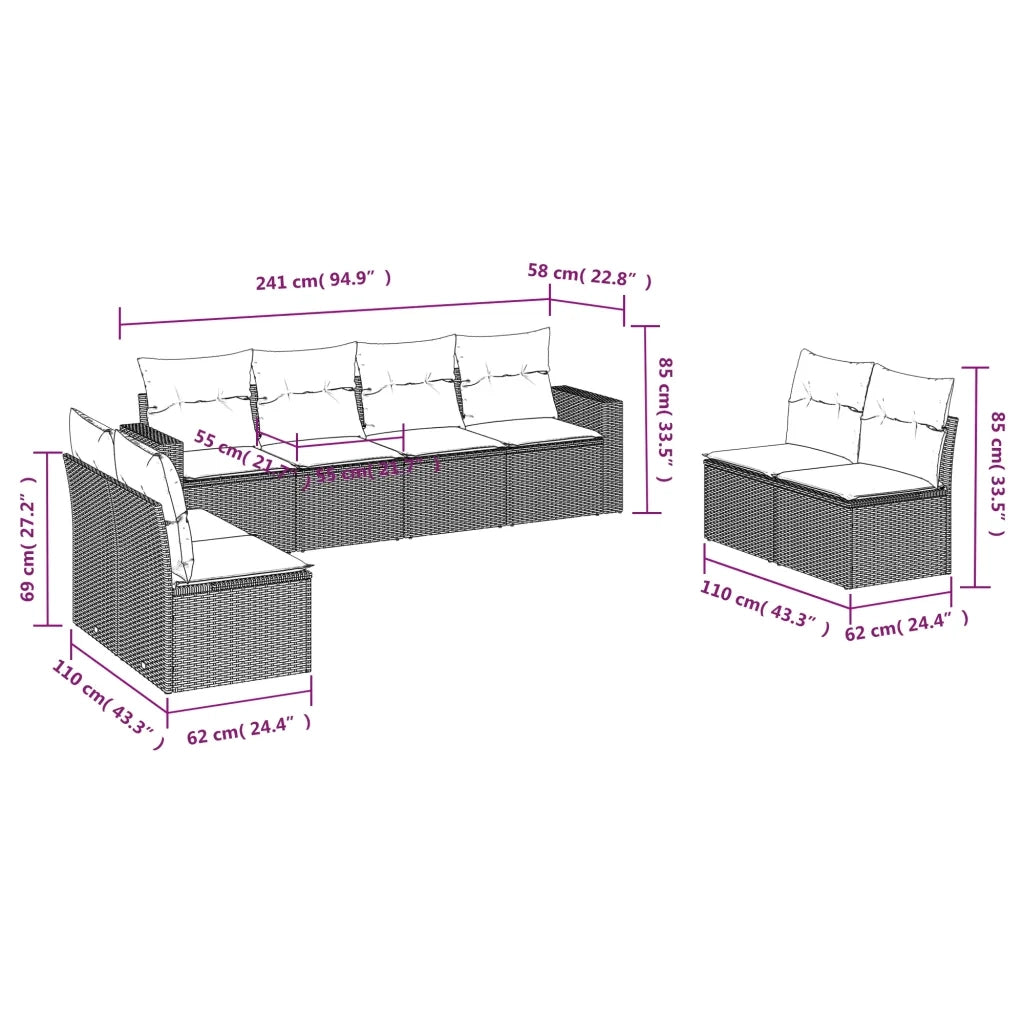 Set Divani da Giardino con Cuscini 8 pz Nero in Polyrattan 3218835