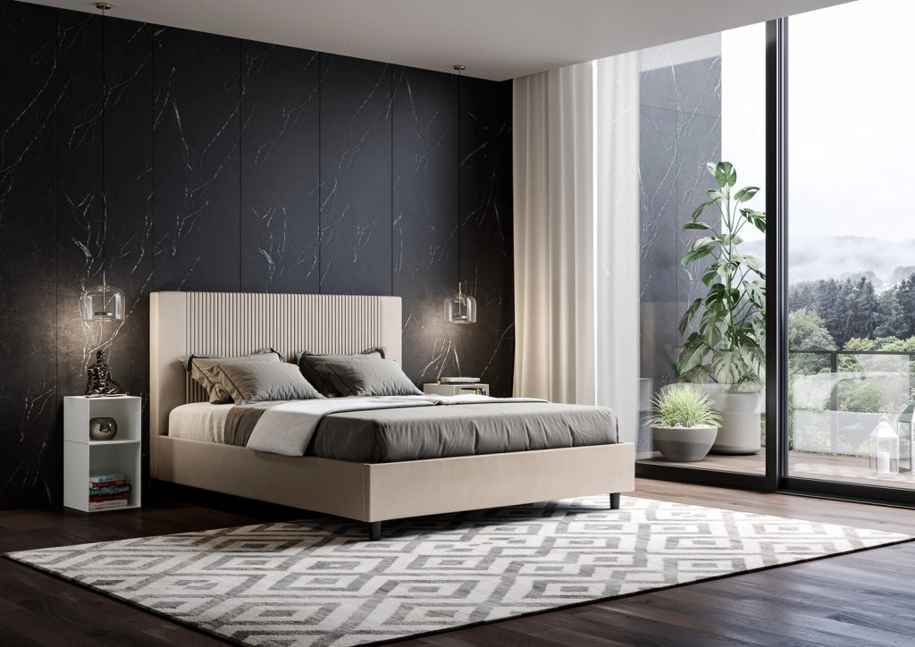 BS COM Letto queen size contenitore imbottito 150x210 similpelle tortora