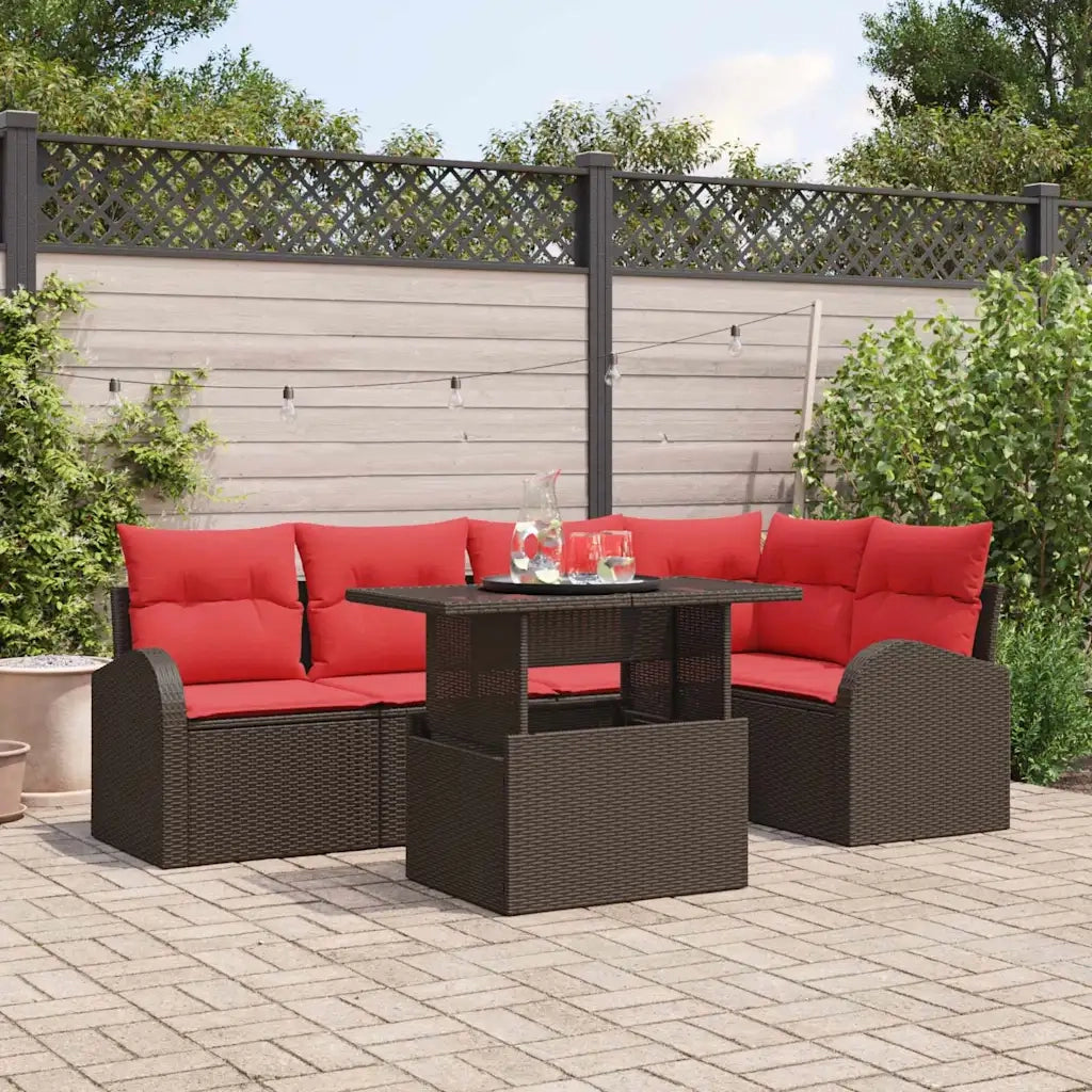Set Divano da Giardino 6 pcs Marrone e rosso polyrattan 3348650