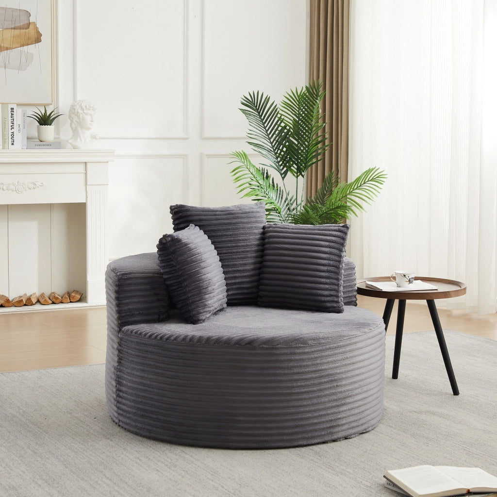 Poltrona a sacco, poltrona con braccioli, diametro 110 cm, velluto a coste, 3 cuscini, grigio (non richiede assemblaggio)