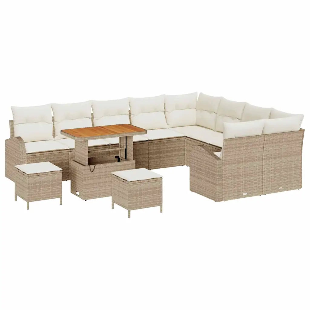 Set Divano da Giardino con cuscino 12 pcs Beige polyrattan