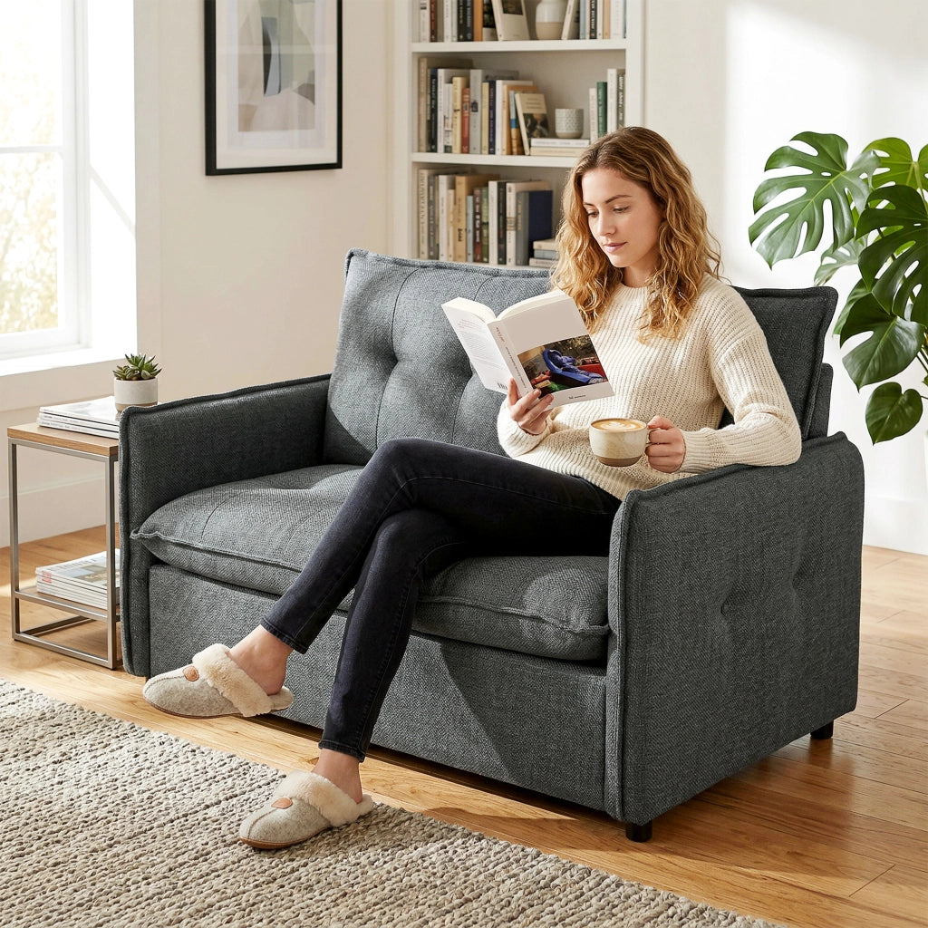 Divano 2 posti ¨C Minimal ¨C Tessuto lino grigio scuro 131 cm