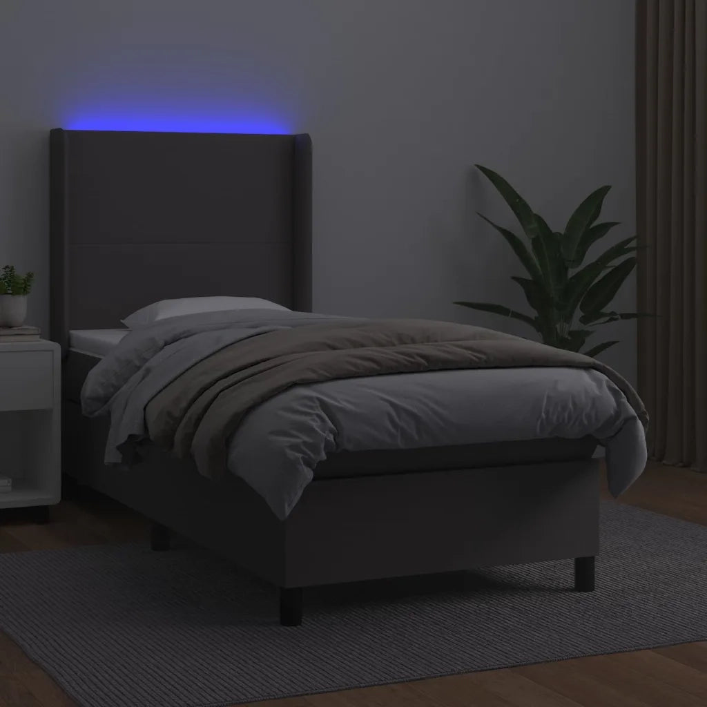 Giroletto Molle con Materasso e LED Grigio 90x190cm Similpelle
