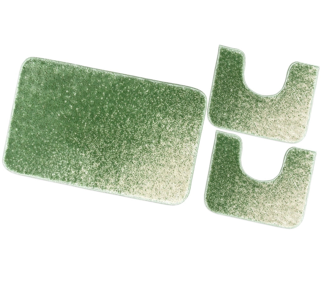 Tappeto Bagno Camera Scendiletto Doccia Vasca Antiscivolo Assorbente Shaggy Soffice IBISCO A Parure 3 Pezzi - Verde