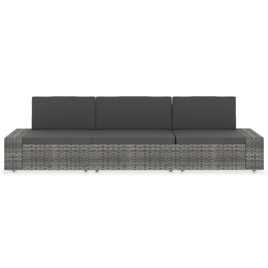 Divano Modulare a 3 Posti in Polyrattan Grigio 49526