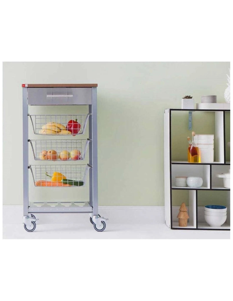 Carrello da cucina con ruote con piano color Ciliegio, ONDA ALUMINIUM